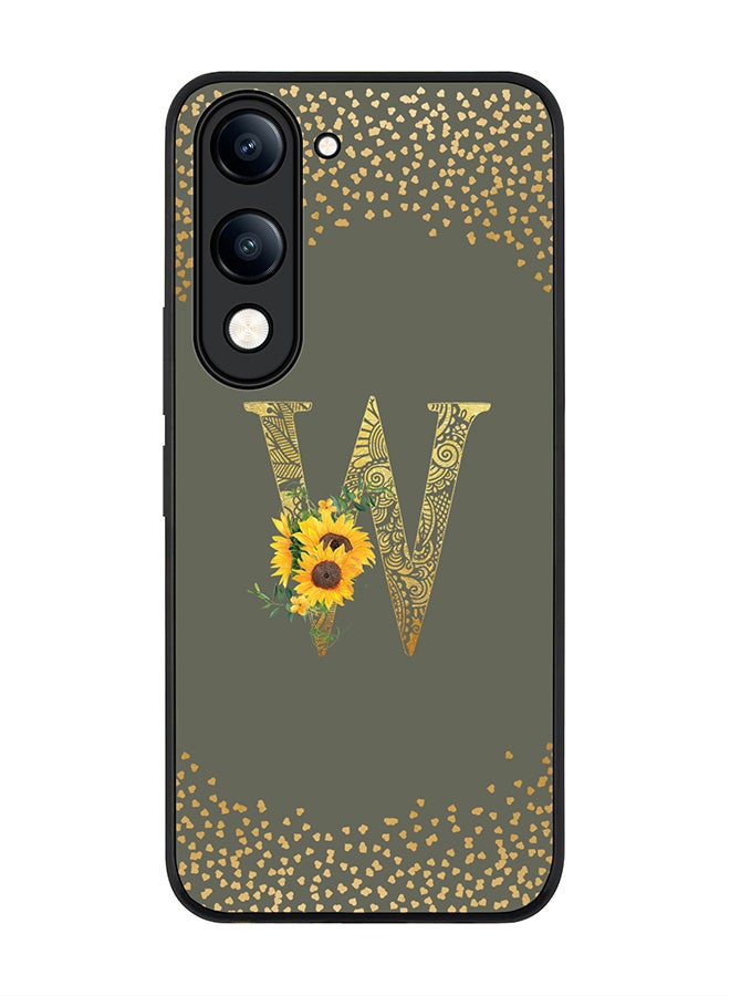 For vivo Y29s 5G / Y19s 5G Case,Slim fit Camera Protection, Shockproof Thin Phone cover  - Custom Floral Monogram - W  (Olive Green )